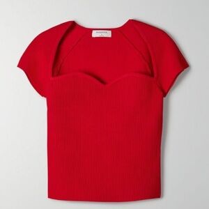 Aritzia Babaton Sculpt Knit Sweetheart Top in Red